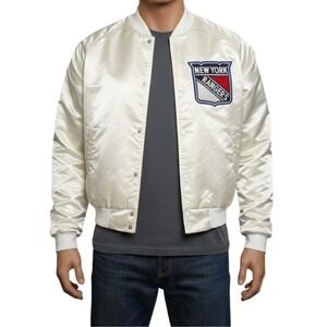 Vintage 1980s Chalk Line NY Rangers White Satin Jacket XL USA Made Rare